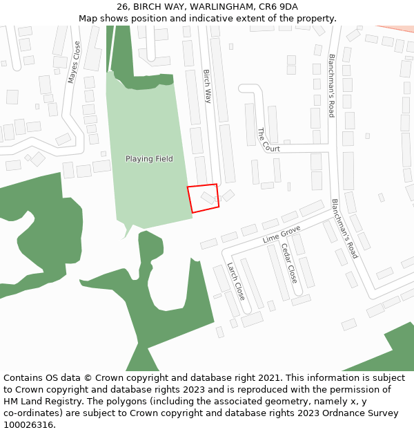 26, BIRCH WAY, WARLINGHAM, CR6 9DA: Location map and indicative extent of plot