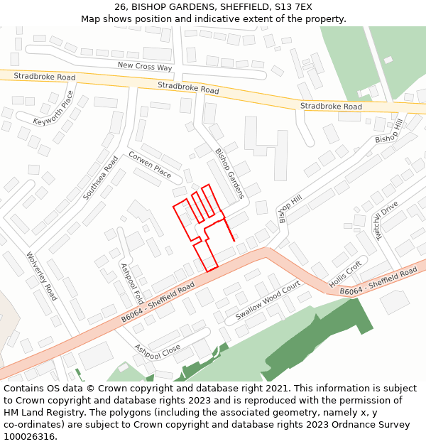 26, BISHOP GARDENS, SHEFFIELD, S13 7EX: Location map and indicative extent of plot