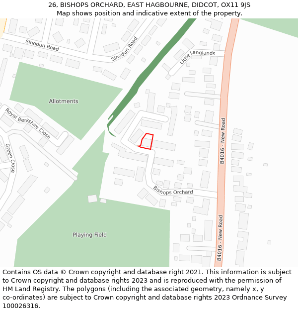 26, BISHOPS ORCHARD, EAST HAGBOURNE, DIDCOT, OX11 9JS: Location map and indicative extent of plot