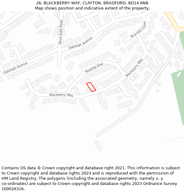 26, BLACKBERRY WAY, CLAYTON, BRADFORD, BD14 6NB: Location map and indicative extent of plot