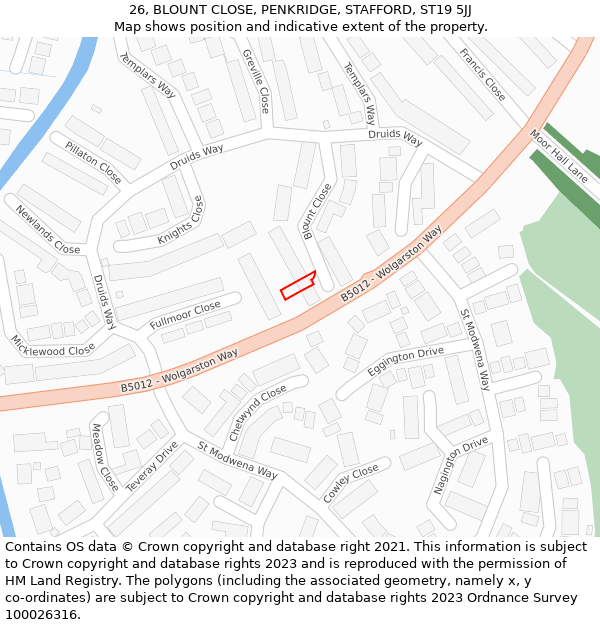 26, BLOUNT CLOSE, PENKRIDGE, STAFFORD, ST19 5JJ: Location map and indicative extent of plot