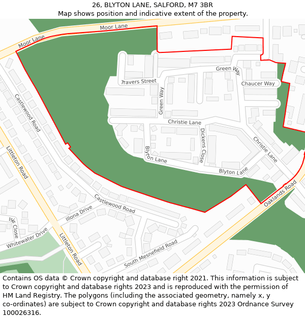 26, BLYTON LANE, SALFORD, M7 3BR: Location map and indicative extent of plot