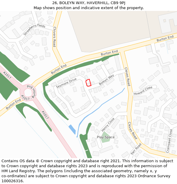 26, BOLEYN WAY, HAVERHILL, CB9 9PJ: Location map and indicative extent of plot