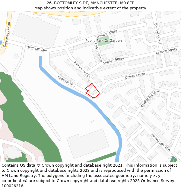 26, BOTTOMLEY SIDE, MANCHESTER, M9 8EP: Location map and indicative extent of plot