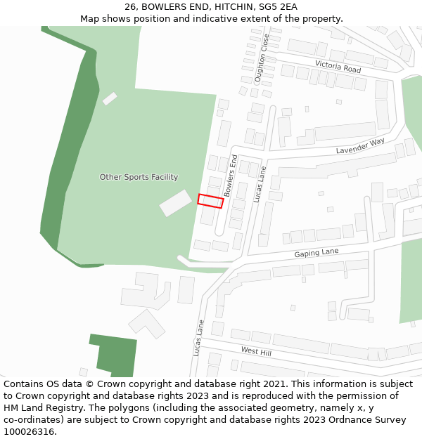 26, BOWLERS END, HITCHIN, SG5 2EA: Location map and indicative extent of plot