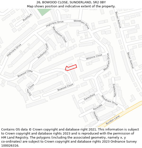 26, BOWOOD CLOSE, SUNDERLAND, SR2 0BY: Location map and indicative extent of plot