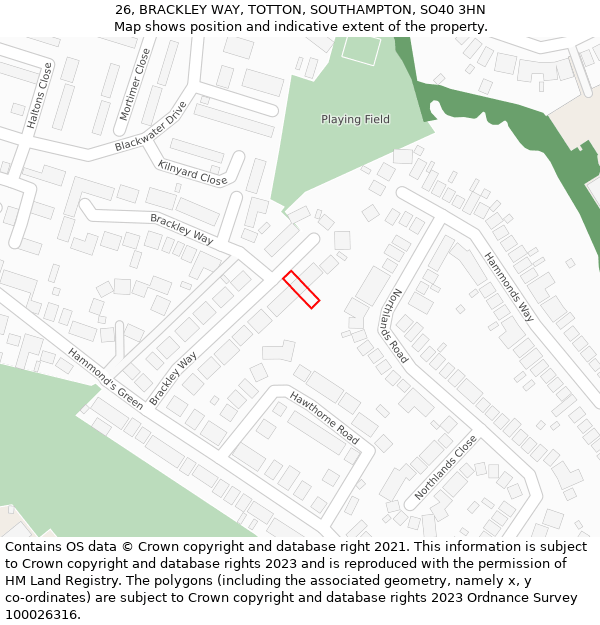 26, BRACKLEY WAY, TOTTON, SOUTHAMPTON, SO40 3HN: Location map and indicative extent of plot