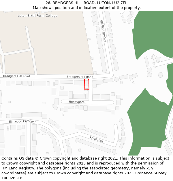 26, BRADGERS HILL ROAD, LUTON, LU2 7EL: Location map and indicative extent of plot