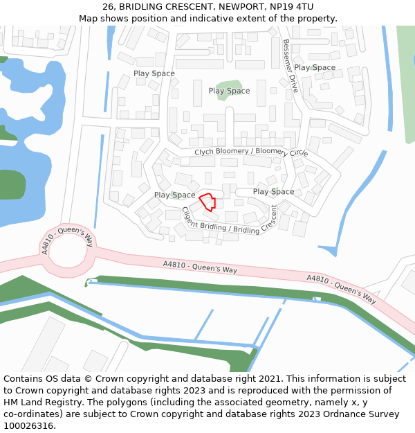 26, BRIDLING CRESCENT, NEWPORT, NP19 4TU: Location map and indicative extent of plot