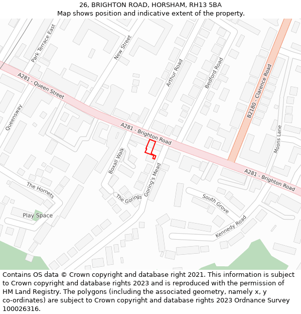26, BRIGHTON ROAD, HORSHAM, RH13 5BA: Location map and indicative extent of plot