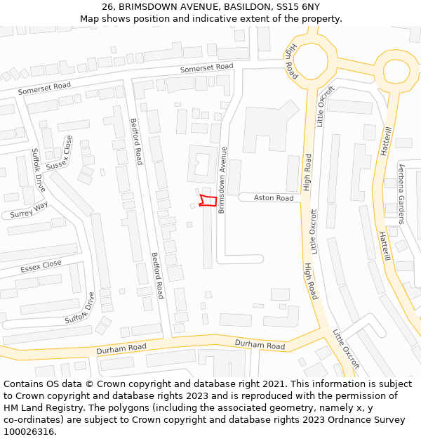 26, BRIMSDOWN AVENUE, BASILDON, SS15 6NY: Location map and indicative extent of plot