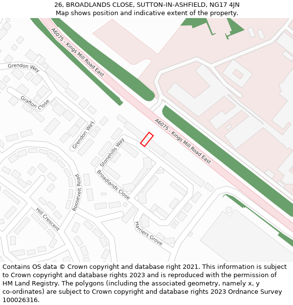 26, BROADLANDS CLOSE, SUTTON-IN-ASHFIELD, NG17 4JN: Location map and indicative extent of plot