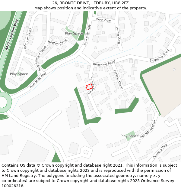 26, BRONTE DRIVE, LEDBURY, HR8 2FZ: Location map and indicative extent of plot