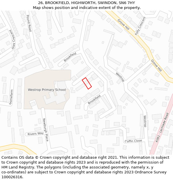 26, BROOKFIELD, HIGHWORTH, SWINDON, SN6 7HY: Location map and indicative extent of plot