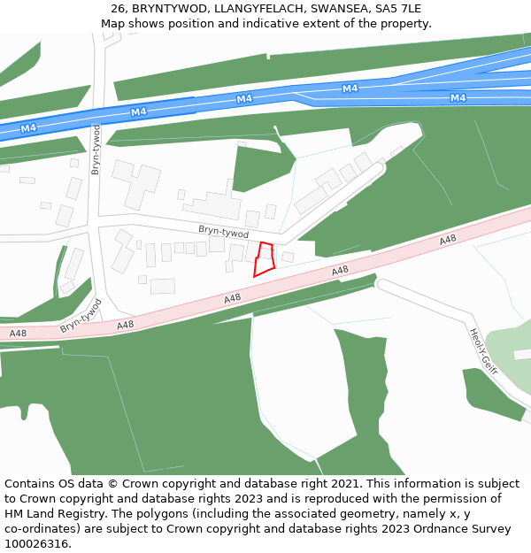 26, BRYNTYWOD, LLANGYFELACH, SWANSEA, SA5 7LE: Location map and indicative extent of plot