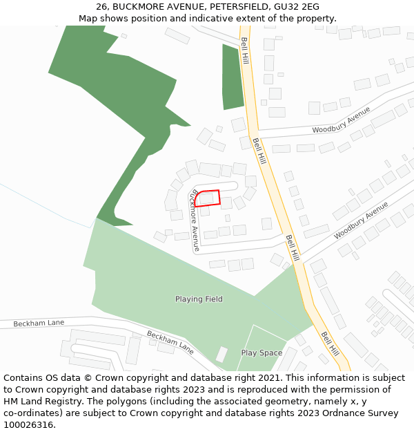 26, BUCKMORE AVENUE, PETERSFIELD, GU32 2EG: Location map and indicative extent of plot