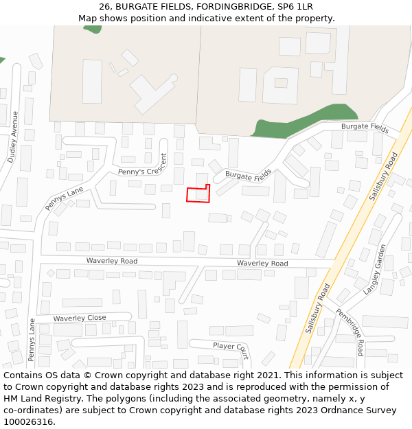 26, BURGATE FIELDS, FORDINGBRIDGE, SP6 1LR: Location map and indicative extent of plot