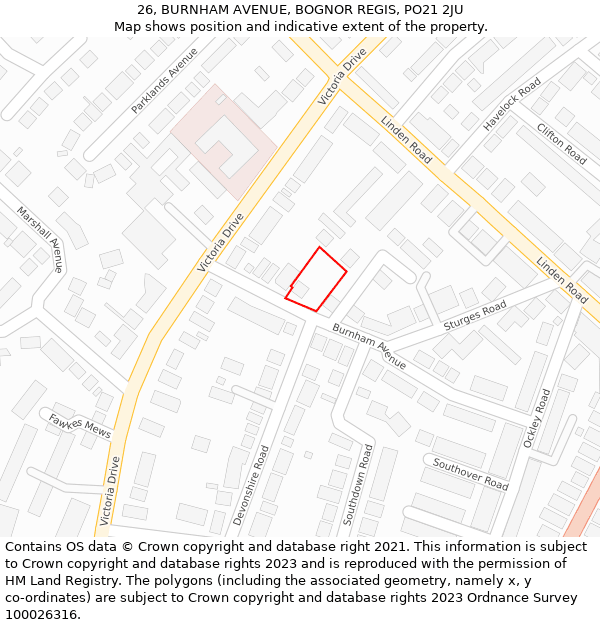 26, BURNHAM AVENUE, BOGNOR REGIS, PO21 2JU: Location map and indicative extent of plot