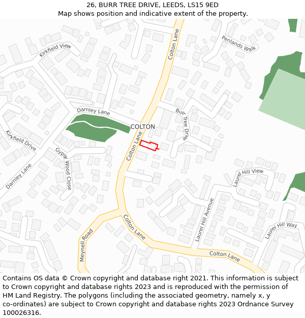 26, BURR TREE DRIVE, LEEDS, LS15 9ED: Location map and indicative extent of plot