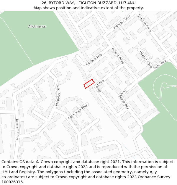 26, BYFORD WAY, LEIGHTON BUZZARD, LU7 4NU: Location map and indicative extent of plot