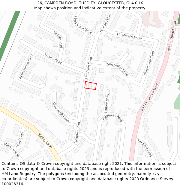 26, CAMPDEN ROAD, TUFFLEY, GLOUCESTER, GL4 0HX: Location map and indicative extent of plot