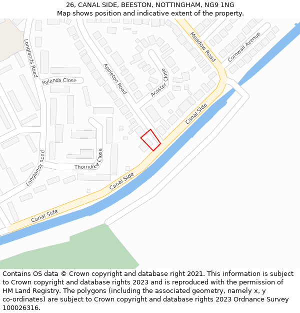 26, CANAL SIDE, BEESTON, NOTTINGHAM, NG9 1NG: Location map and indicative extent of plot