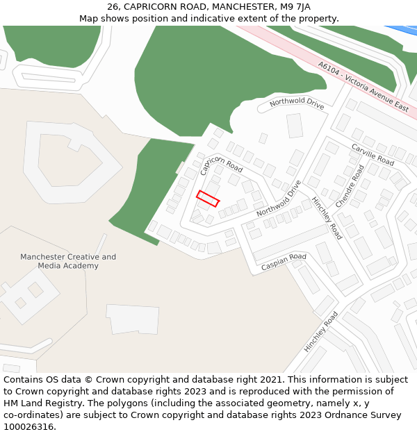 26, CAPRICORN ROAD, MANCHESTER, M9 7JA: Location map and indicative extent of plot