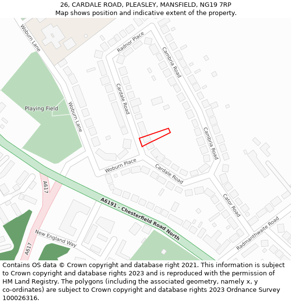 26, CARDALE ROAD, PLEASLEY, MANSFIELD, NG19 7RP: Location map and indicative extent of plot