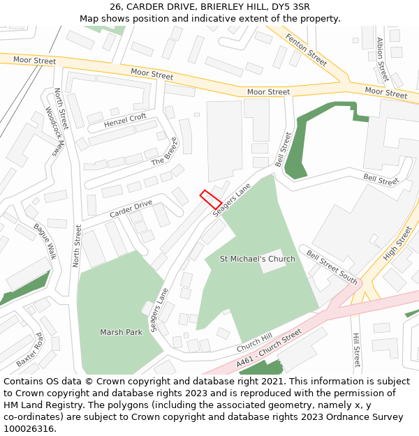 26, CARDER DRIVE, BRIERLEY HILL, DY5 3SR: Location map and indicative extent of plot