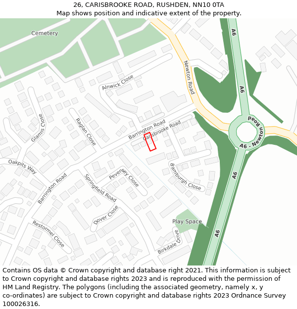 26, CARISBROOKE ROAD, RUSHDEN, NN10 0TA: Location map and indicative extent of plot