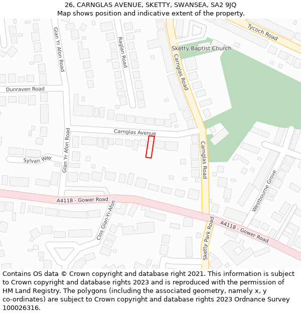 26, CARNGLAS AVENUE, SKETTY, SWANSEA, SA2 9JQ: Location map and indicative extent of plot