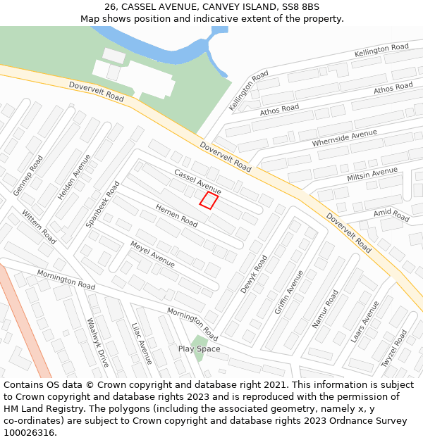 26, CASSEL AVENUE, CANVEY ISLAND, SS8 8BS: Location map and indicative extent of plot