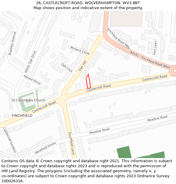 26, CASTLECROFT ROAD, WOLVERHAMPTON, WV3 8BT: Location map and indicative extent of plot