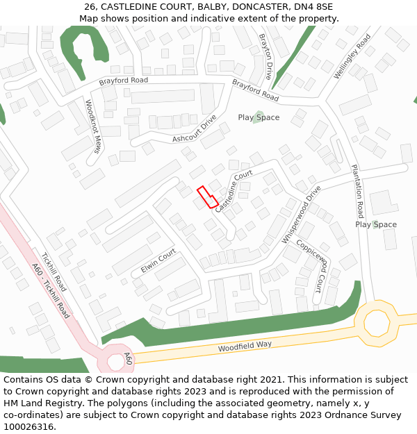 26, CASTLEDINE COURT, BALBY, DONCASTER, DN4 8SE: Location map and indicative extent of plot