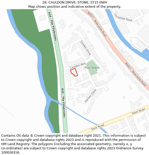 26, CAULDON DRIVE, STONE, ST15 0WH: Location map and indicative extent of plot