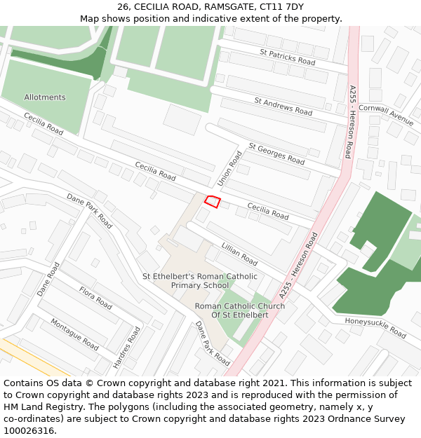 26, CECILIA ROAD, RAMSGATE, CT11 7DY: Location map and indicative extent of plot