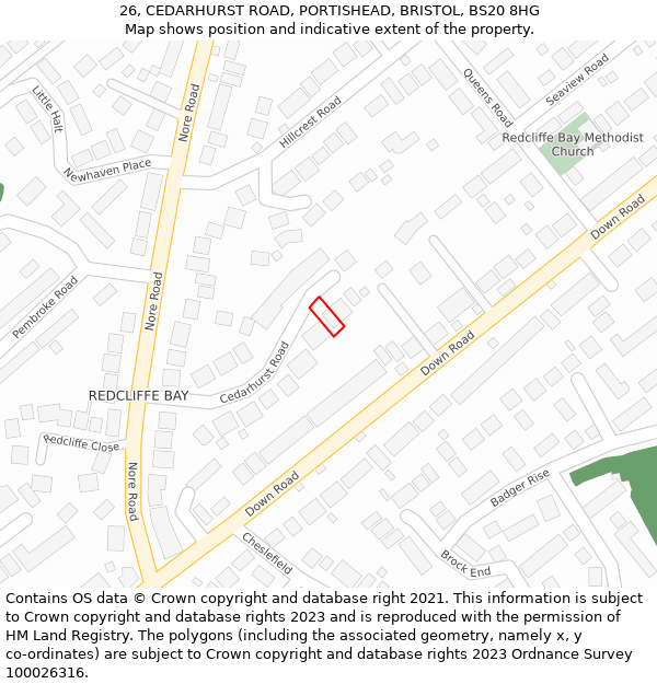 26, CEDARHURST ROAD, PORTISHEAD, BRISTOL, BS20 8HG: Location map and indicative extent of plot