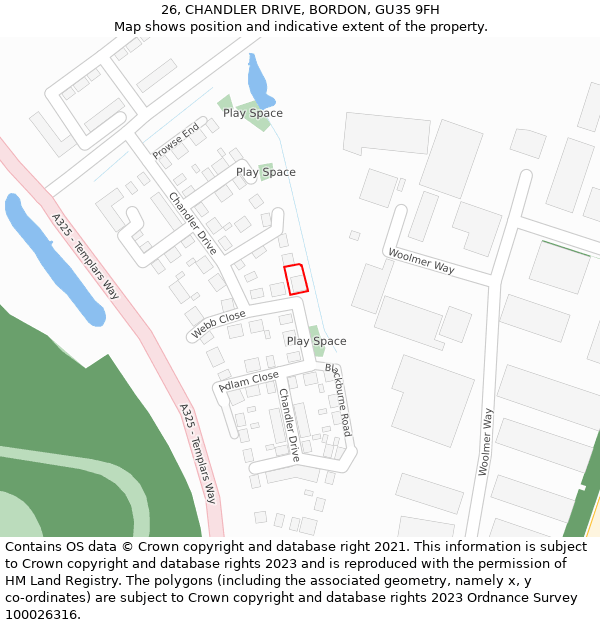 26, CHANDLER DRIVE, BORDON, GU35 9FH: Location map and indicative extent of plot