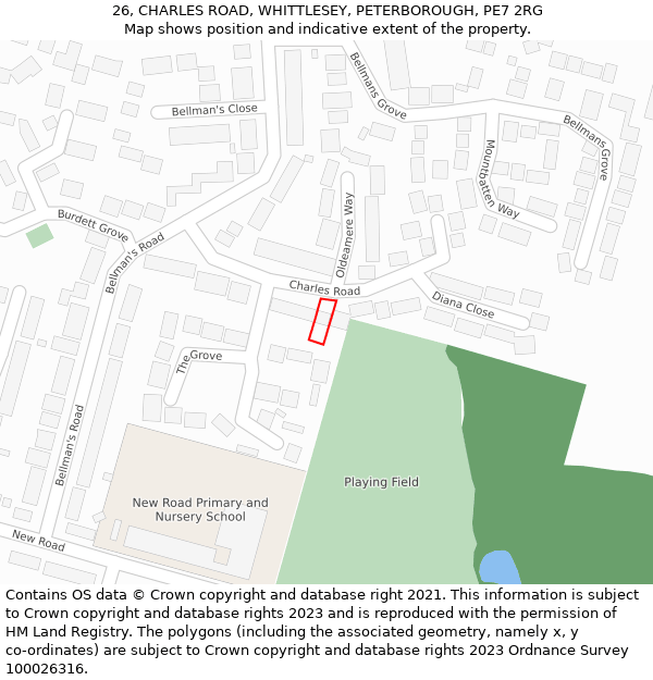 26, CHARLES ROAD, WHITTLESEY, PETERBOROUGH, PE7 2RG: Location map and indicative extent of plot