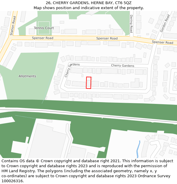 26, CHERRY GARDENS, HERNE BAY, CT6 5QZ: Location map and indicative extent of plot