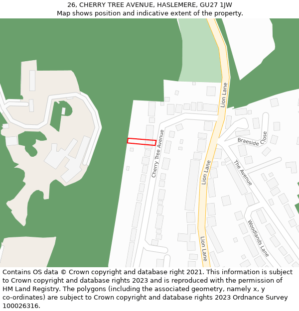 26, CHERRY TREE AVENUE, HASLEMERE, GU27 1JW: Location map and indicative extent of plot