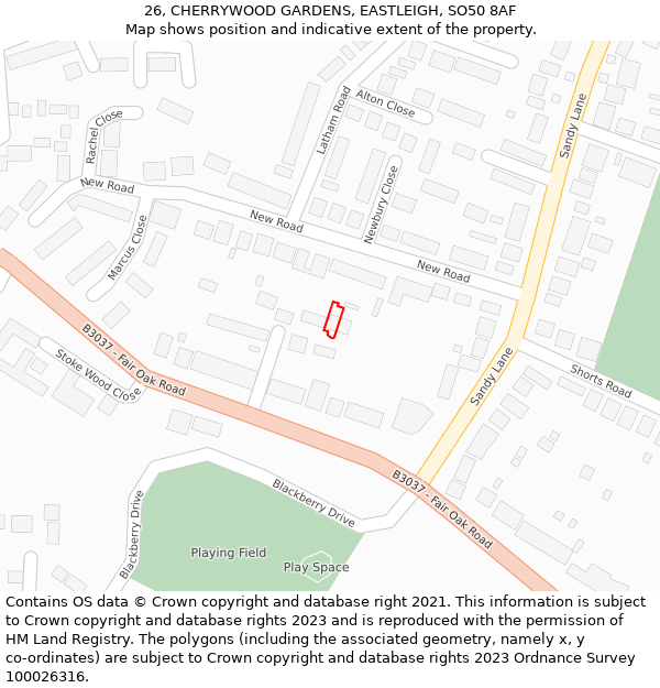 26, CHERRYWOOD GARDENS, EASTLEIGH, SO50 8AF: Location map and indicative extent of plot