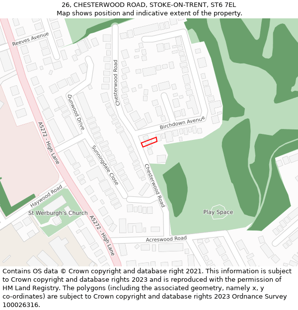 26, CHESTERWOOD ROAD, STOKE-ON-TRENT, ST6 7EL: Location map and indicative extent of plot