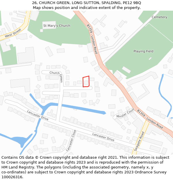 26, CHURCH GREEN, LONG SUTTON, SPALDING, PE12 9BQ: Location map and indicative extent of plot