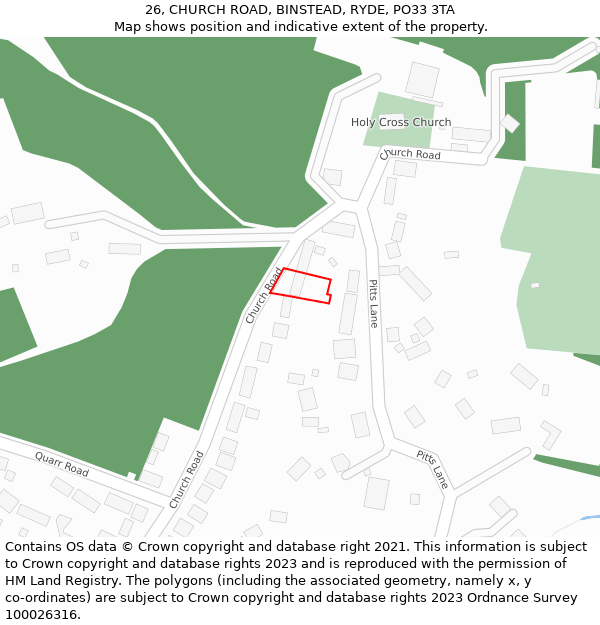 26, CHURCH ROAD, BINSTEAD, RYDE, PO33 3TA: Location map and indicative extent of plot