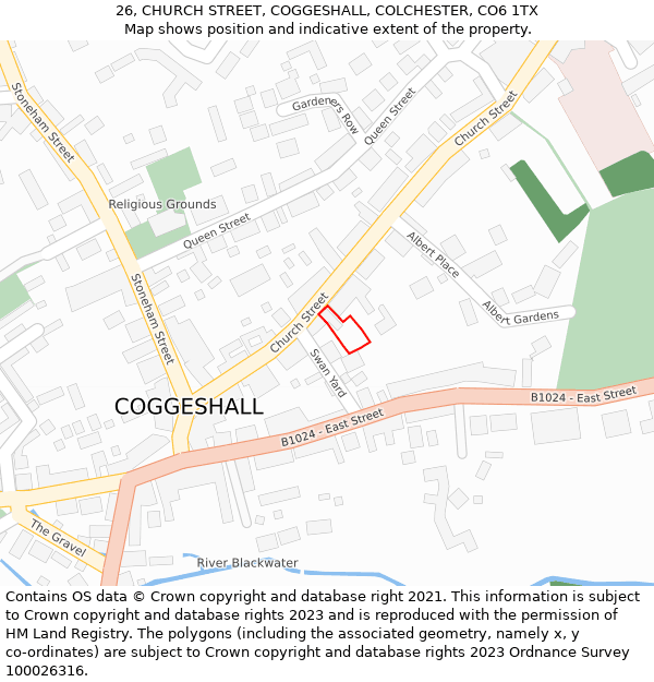 26, CHURCH STREET, COGGESHALL, COLCHESTER, CO6 1TX: Location map and indicative extent of plot
