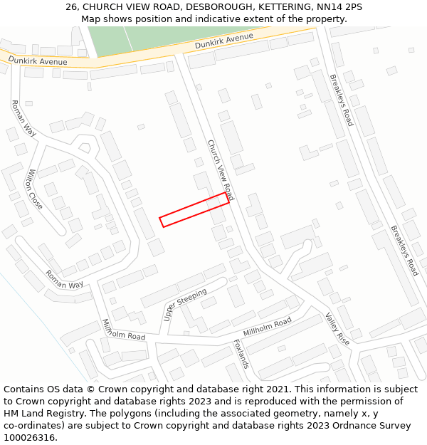 26, CHURCH VIEW ROAD, DESBOROUGH, KETTERING, NN14 2PS: Location map and indicative extent of plot
