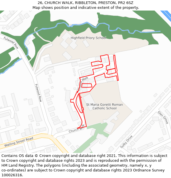 26, CHURCH WALK, RIBBLETON, PRESTON, PR2 6SZ: Location map and indicative extent of plot