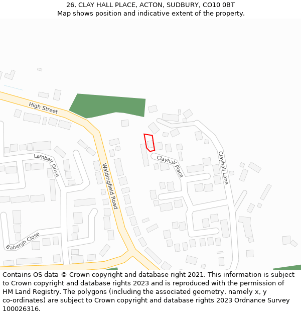 26, CLAY HALL PLACE, ACTON, SUDBURY, CO10 0BT: Location map and indicative extent of plot