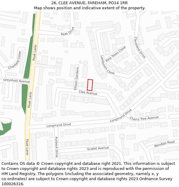 26, CLEE AVENUE, FAREHAM, PO14 1RR: Location map and indicative extent of plot